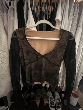 Windsor Black Sheer Lace Long Sleeve Top with Nude Lining